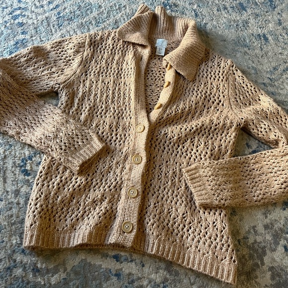 Joie Cardigan Sweater Brown Long Sleeve Collar Open Knit Crochet Women’s Size S - Picture 1 of 5